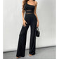 📢📢49% OFF !! ⏰One-Shoulder Mesh Panel Wide-Leg Jumpsuit