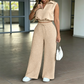 👚 49% OFF NOW!🌸 Women's Two-Piece Lounge Set – Collared Crop Top & Wide-Leg Pants