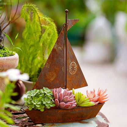 ⛵ 49% OFF NOW! 🌱 Rustic Sailboat Metal Planter – Handcrafted, weather-resistant & perfect for succulents, herbs or flowers – charming garden or shelf decor 🏡