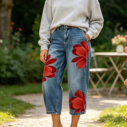 👖🤍Artistic Flower Wide-Leg Jeans for Women