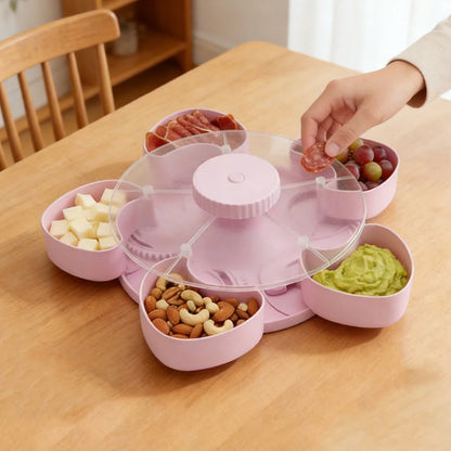 Rotating Flower-Shaped Snack Serving Tray with Lid