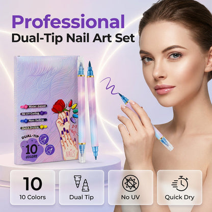 💅🎨 10-Color Dual-Tip Nail Art Marker Set – Fine & Bold Pens for Easy DIY Nail Designs