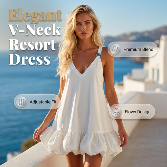 📢📢50% OFF !! ⏰Women's V-Neck Strap Dress with Bubble Ruffle Hem