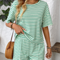 Women's Striped T-Shirt & Short Two-Piece Set