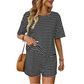 Women's Striped T-Shirt & Short Two-Piece Set