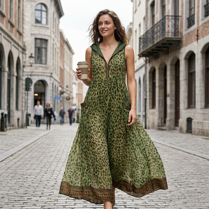 🐆🌴 Leopard maxi dress – breathable, flowy, perfect for beach vacations!
