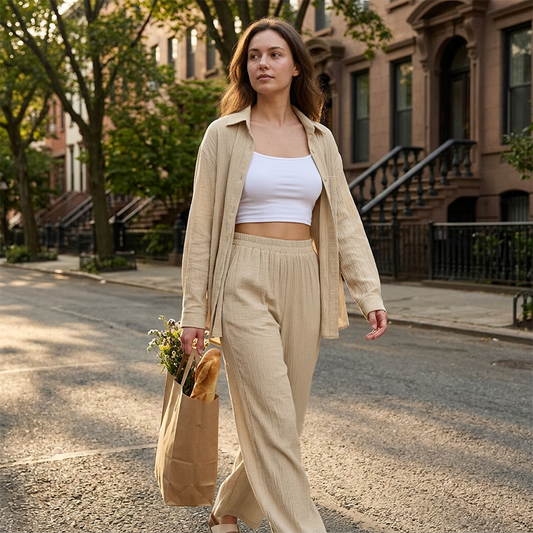 👗 50% OFF NOW! ☀️ Women's Soft Casual Top & Wide-Leg Pants Set – Lightweight & relaxed fit – Effortless comfort, perfect for summer days or lounging 🌸✨