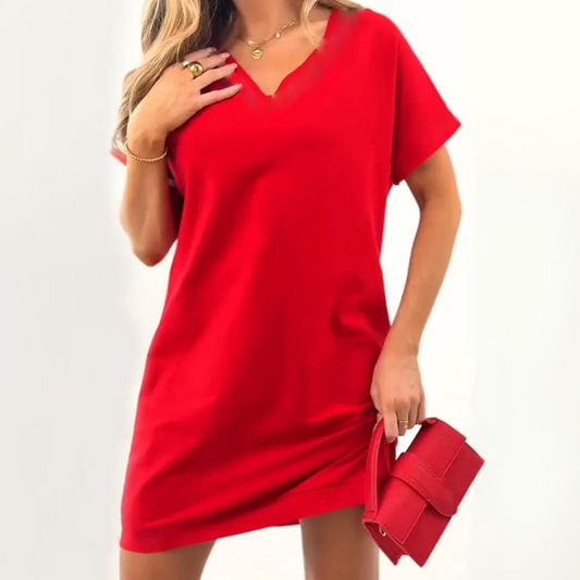 V-Neck Color-Blocking Midi Dress