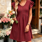 Women's Flutter Sleeve V--Neck Summer Dress