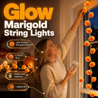 👻Halloween Special Offer🎃🧡Artificial Marigold Flower LED String Light