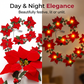 🎄 Christmas Poinsettia Flower String Lights – 2M Warm LED Garland with Red Flowers & Holly Leaves