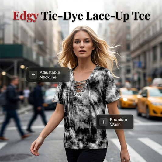 Women's Tie-Dye Lace-Up V-Neck T-Shirt