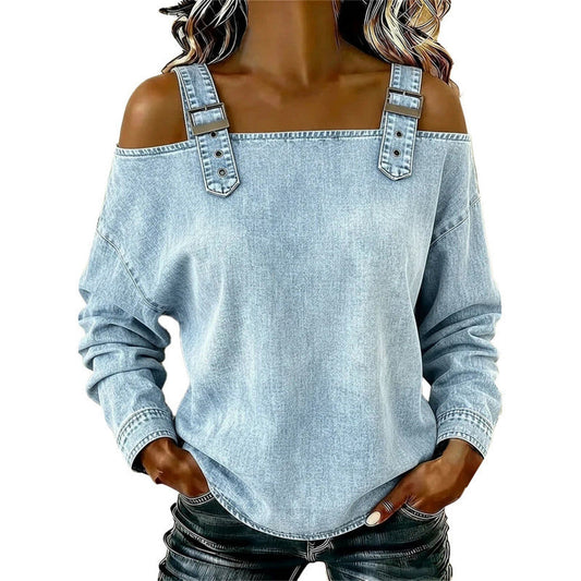 👕 LIMITED-TIME 49% OFF! ✨ Women's Denim Top – Wide Strap, Fashion, Casual ✨