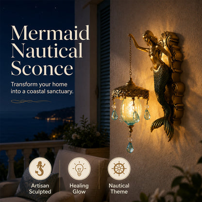 🕯️🌊 50% OFF!!🪸Antique Gold Coastal Mermaid Wall Light 🧜‍♀️✨ Hand-Painted Vintage Sconce for Indoors & Covered Outdoor Spaces 🏡🌊