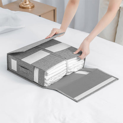 🎁 50%! 🛏️ Folding Sheet Organizer Set – Linen Look + Cardboard – Transparent Window & Secure Closure for Queen/King Size Bedding 📦