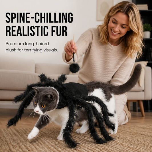🕷️🎃 Halloween Pet Spider Costume – Scary Plush Spider Outfit with Poseable Legs for Dogs & Cats