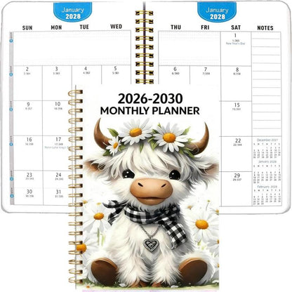 🐮 2026–2030 Monthly Planner ✨ Cute Highland Cow 5-Year Calendar | Large Monthly Blocks for Long-Term Planning