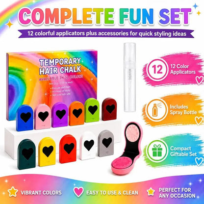 🌈 Temporary Hair Chalk Set for Girls – 12-Color Shimmer Hair Chalk for Parties & Fun Styles