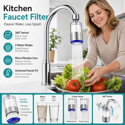 🚰💧 360° Swivel Faucet Filter – Replaceable Kitchen Tap Filter with Adjustable Water Flow
