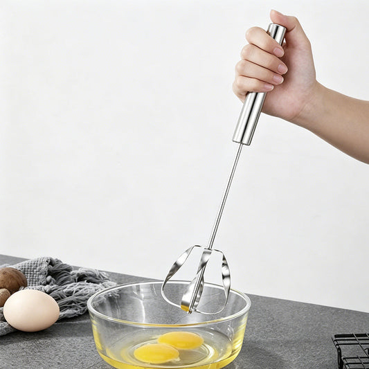 Semi-Automatic Rotary Egg Whisk 🥚✨ | Press-to-Spin Stainless Steel Kitchen Mixer