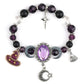 🎃 Gothic Purple Halloween Charm Bracelet – Rhinestone Beads with Witch Hat, Moon & Broom Charms