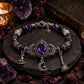 🎃 Gothic Purple Halloween Charm Bracelet – Rhinestone Beads with Witch Hat, Moon & Broom Charms