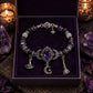 🎃 Gothic Purple Halloween Charm Bracelet – Rhinestone Beads with Witch Hat, Moon & Broom Charms