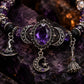 🎃 Gothic Purple Halloween Charm Bracelet – Rhinestone Beads with Witch Hat, Moon & Broom Charms