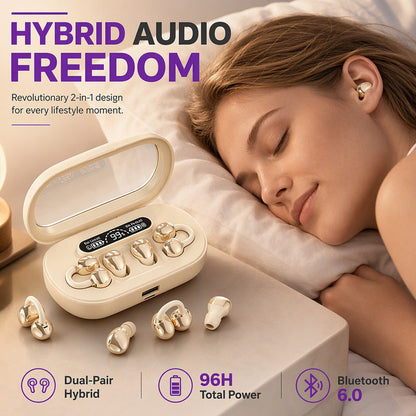 🎧 2-in-1 Wireless Earbuds with Digital Display – Open-Ear Sports Clips & Mini Sleep Earbuds
