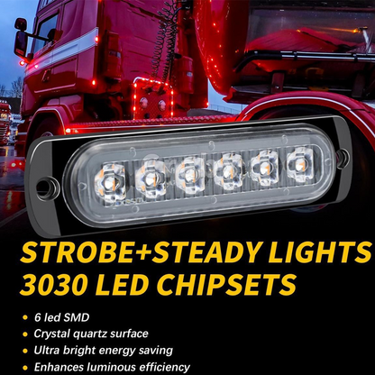 🚛 12V-24V LED Warning Light – 6-LED Waterproof Strobe & Steady Light for Trucks, Cars & Motorcycles