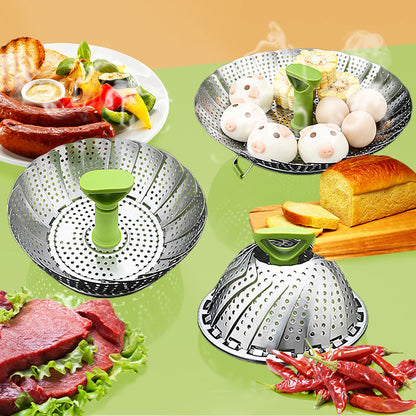 Expandable Stainless Steel Steamer Basket 🥦 | Foldable Multi-Size Food Steamer