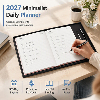 📖 2027 Minimalist Daily Planner – A5 320-Page PU Leather Organizer for Work, Study & Life