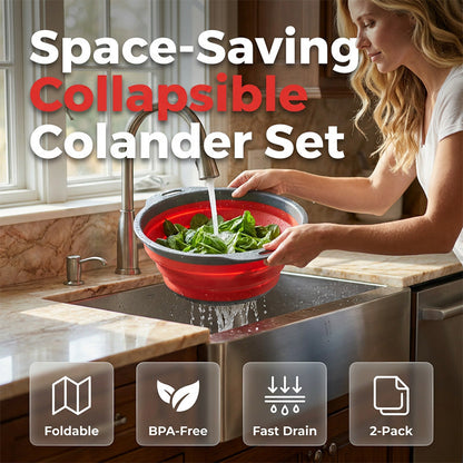 🥗 2-Piece Collapsible Kitchen Colander Set – Space-Saving Foldable Strainers for Pasta, Fruit & Vegetables