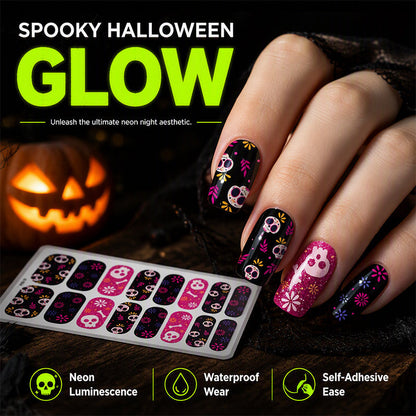 🎃💅 Glow-in-the-Dark Halloween Nail Wraps – Luminous Gel-Style Nail Stickers for Spooky Season