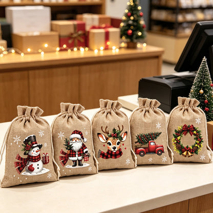 🎄🎁 Christmas Drawstring Gift Bags – Festive 10×15cm Pouches for Sweets, Jewellery & Small Gifts