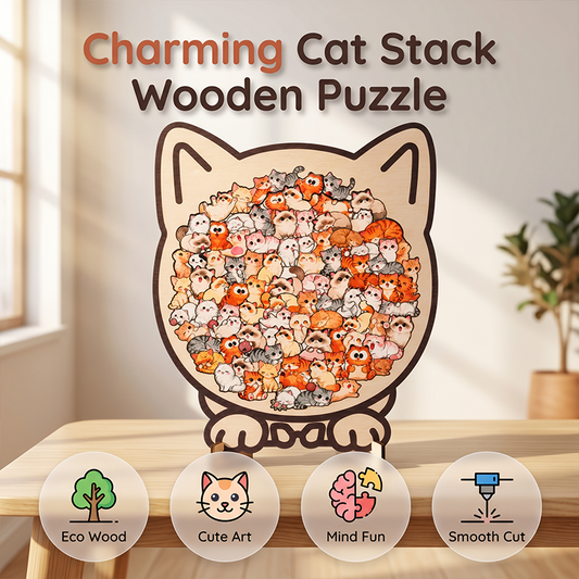 🐱🧩 Wooden Cat Stacking Puzzle – Colorful Animal Balance Game for Family Fun & Decor