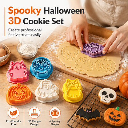 💀🎃 Halloween Mini 3D Cookie Cutter Set | One-Press Skull, Ghost & Pumpkin Embossing Molds