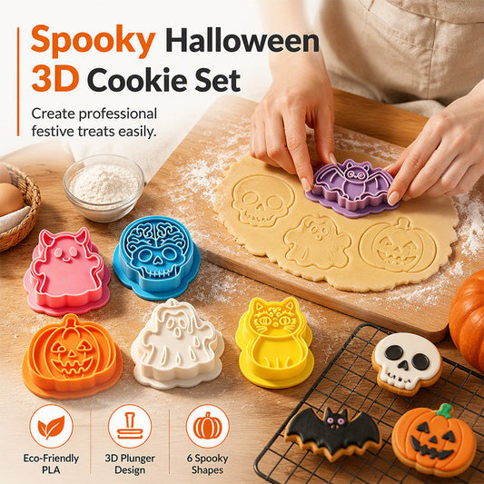 💀🎃 Halloween Mini 3D Cookie Cutter Set | One-Press Skull, Ghost & Pumpkin Embossing Molds