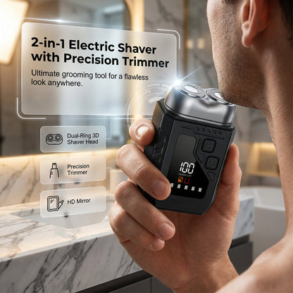 🪒 2-in-1 Mini Electric Shaver – Hidden Nose Trimmer & Built-In Mirror