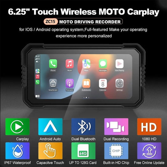 🗺️✨ Motorcycle Smart Riding Screen – Wireless CarPlay, GPS & Dual Camera
