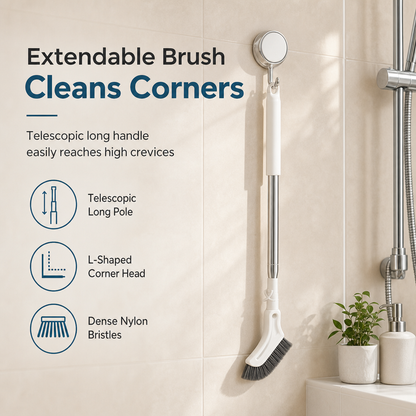 🧹✨ Extendable Floor Scrub Brush – Long Handle & 2cm Slim Head for Tight Corners
