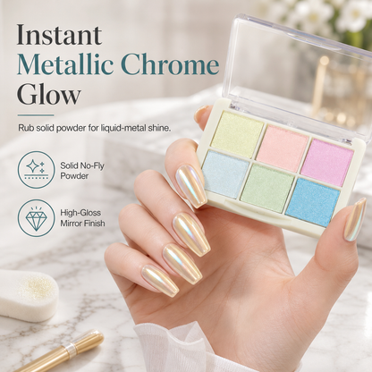 💅✨ 6-Color Solid Chrome Nail Powder – Rub-On Metallic Mirror Effect