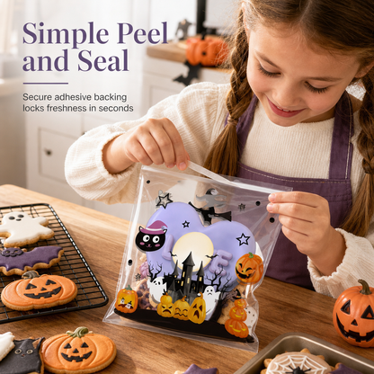 🎃🍪 Halloween Self-Sealing Treat Bags – Cute Packaging for Cookies & Candy