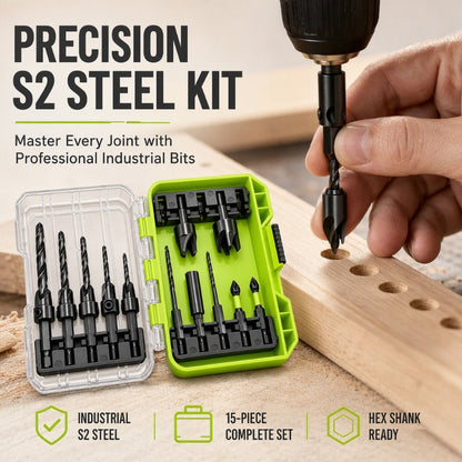 🔩✨ 15-Piece Countersink Drill Bit Set – Adjustable Depth for Flush Screw Finishes