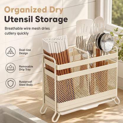 🍴✨ Wall-Mounted Utensil Holder – Ventilated Storage with Removable Drip Tray