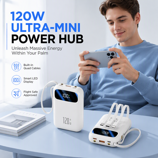 🔋⚡ Fast-Charge Power Bank – Built-In Cables, Digital Display & Light