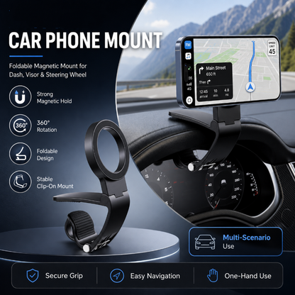 🚗🧲 Folding Magnetic Car Phone Mount – 360° Adjustable Design