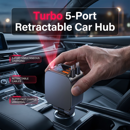 ⚡🚗 5-Port Retractable Car Charger – Multi-Device Charging Hub