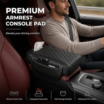 🚗✨ Car Armrest Pad with Tissue Holder – Memory Foam Console Cushion