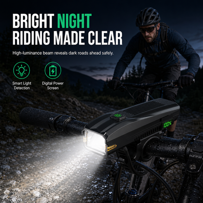 🔦 Smart Rechargeable Bike Headlight – Auto Brightness & Digital Display